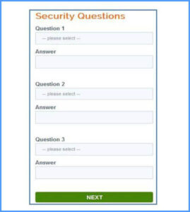 Select three security questions and provide answers